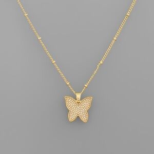 Pearl Bead Butterfly Pendant Necklace